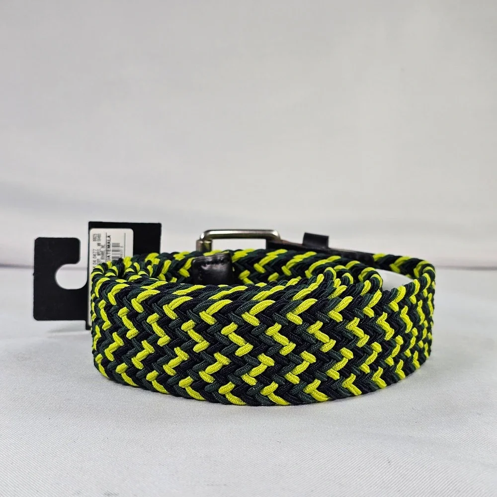 Original Use Mens Braided‎ Stretch Belt XL 40-44 Black Green Yellow Woven Buckle
